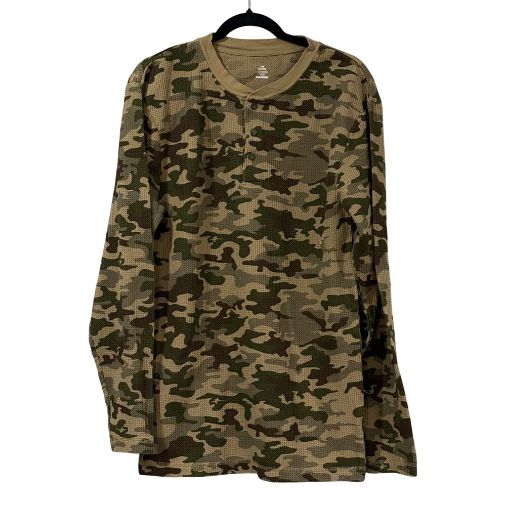 Joe Boxer Camo Thermal Henley Mens Large Waffle Knit Shirt Y2K Grunge Punk Skate